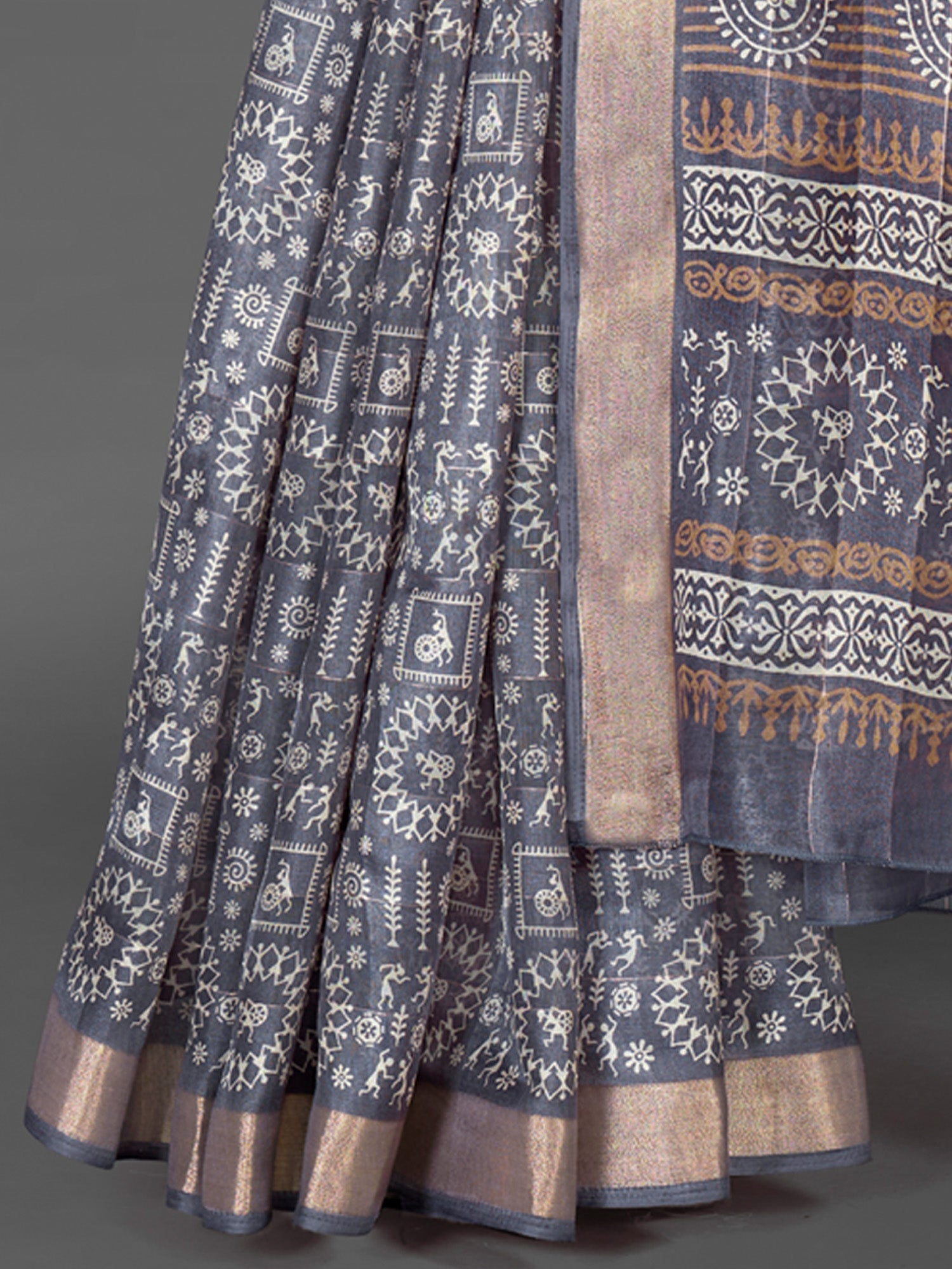 NOZ2TOZ Women's Silk Blend Grey Printed Designer Saree With Blouse Piece - Distacart