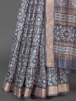 Thumbnail for NOZ2TOZ Women's Silk Blend Grey Printed Designer Saree With Blouse Piece - Distacart