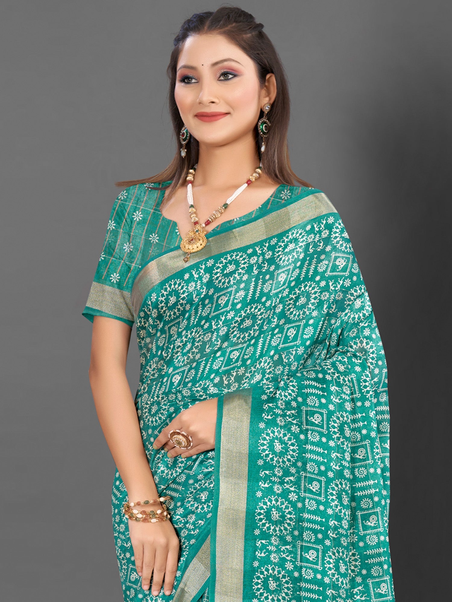 NOZ2TOZ Women's Silk Blend Blue Printed Designer Saree With Blouse Piece - Distacart