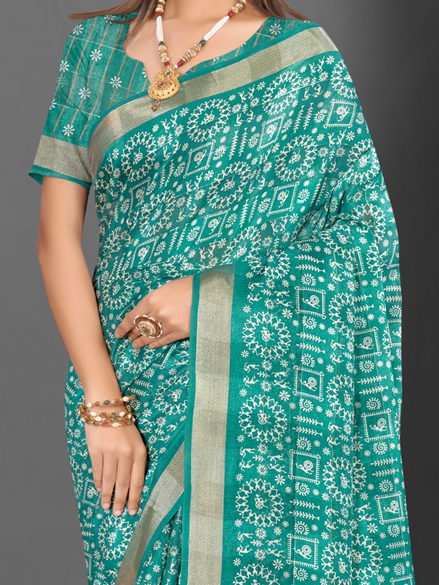 NOZ2TOZ Women's Silk Blend Blue Printed Designer Saree With Blouse Piece - Distacart