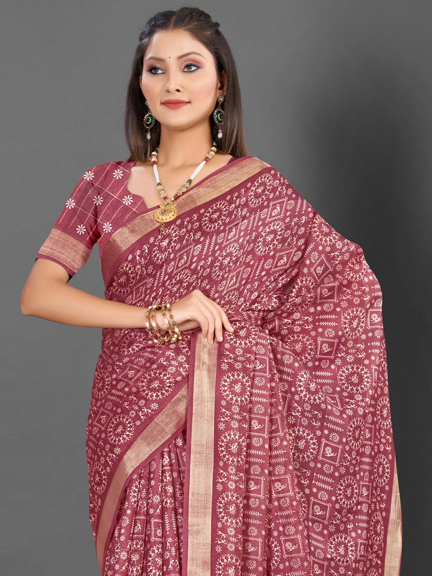 NOZ2TOZ Women's Silk Blend Rose Gold Printed Designer Saree With Blouse Piece - Distacart