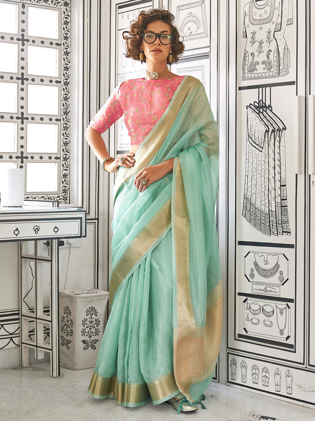 NOZ2TOZ Women's Pure Chiffon Pink Woven Design Designer Saree With Blouse Piece - Distacart