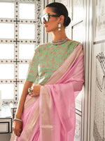 Thumbnail for NOZ2TOZ Women's Pure Chiffon Light Green Woven Design Designer Saree With Blouse Piece - Distacart