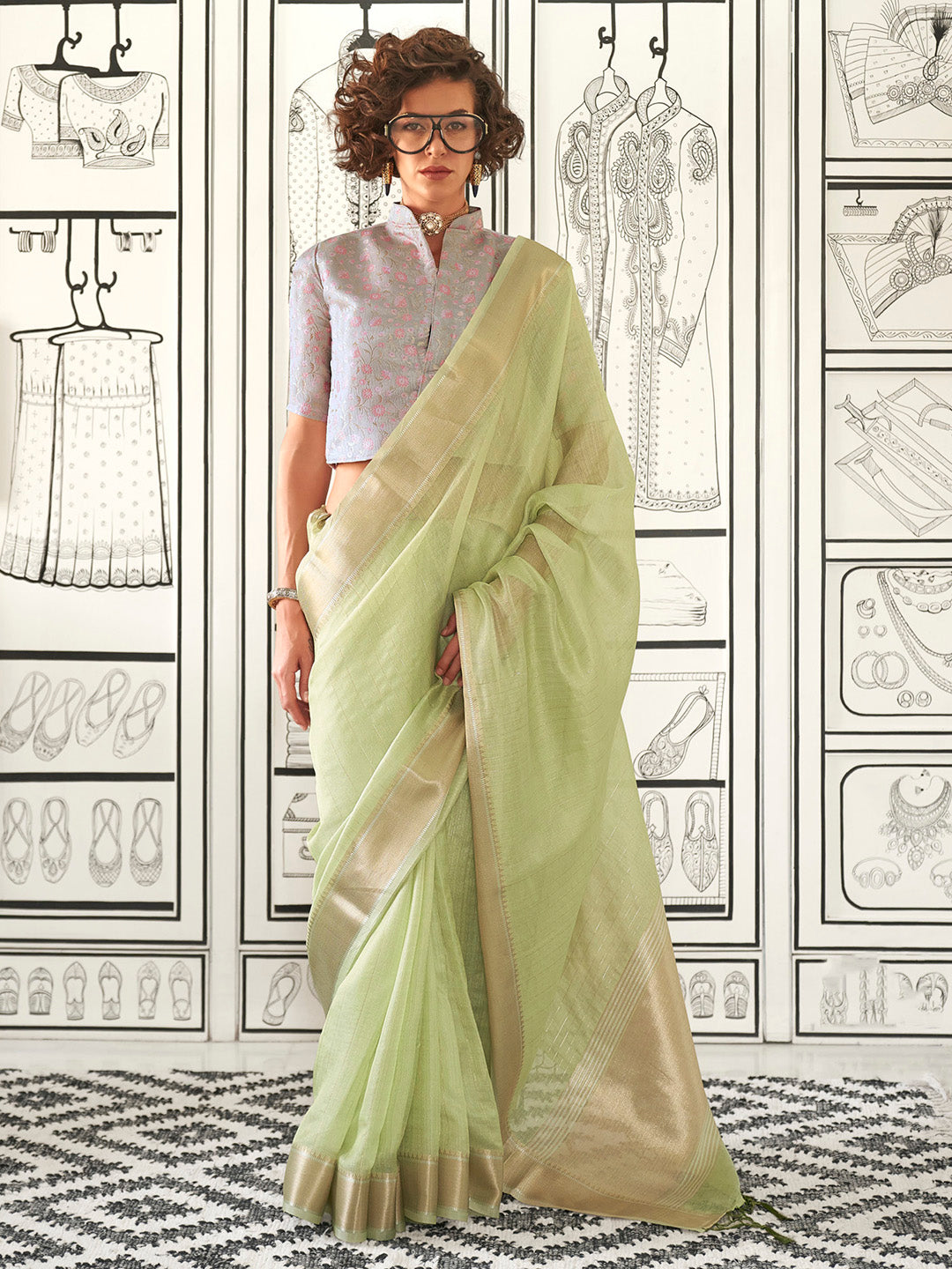 NOZ2TOZ Women's Pure Chiffon Grey Woven Design Designer Saree With Blouse Piece - Distacart