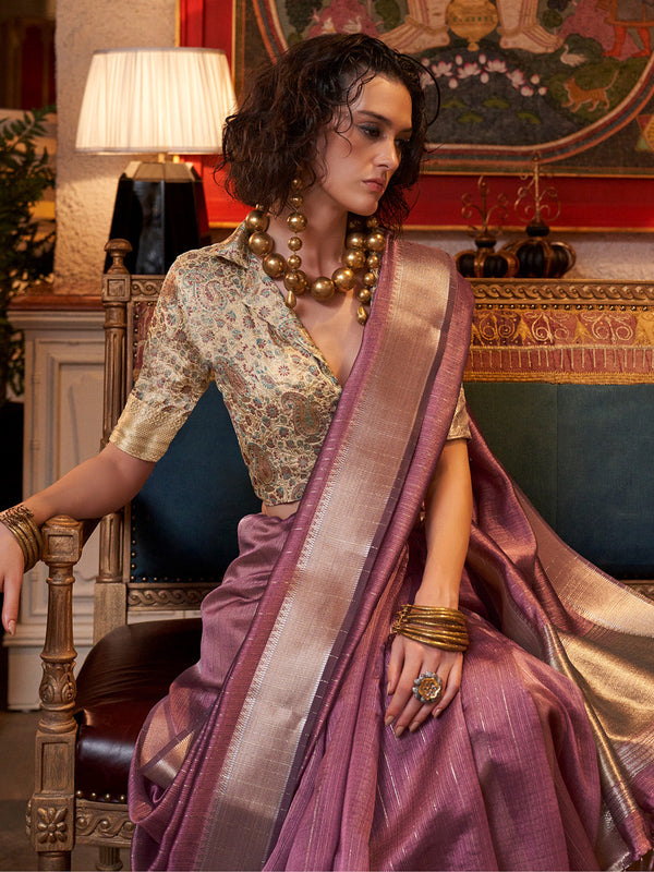 NOZ2TOZ Women's Chiffon Cream Woven Design Designer Saree With Blouse Piece - Distacart