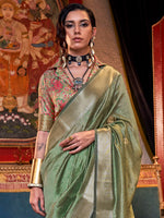 Thumbnail for NOZ2TOZ Women's Chiffon Light Green Woven Design Designer Saree With Blouse Piece - Distacart