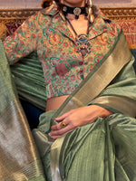 Thumbnail for NOZ2TOZ Women's Chiffon Light Green Woven Design Designer Saree With Blouse Piece - Distacart