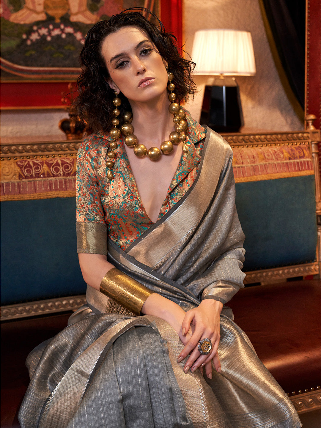 NOZ2TOZ Women's Chiffon Grey Woven Design Designer Saree With Blouse Piece - Distacart