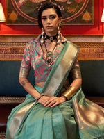 Thumbnail for NOZ2TOZ Women's Chiffon Turquoise Woven Design Designer Saree With Blouse Piece - Distacart