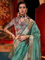 Thumbnail for NOZ2TOZ Women's Chiffon Turquoise Woven Design Designer Saree With Blouse Piece - Distacart