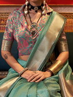 Thumbnail for NOZ2TOZ Women's Chiffon Turquoise Woven Design Designer Saree With Blouse Piece - Distacart