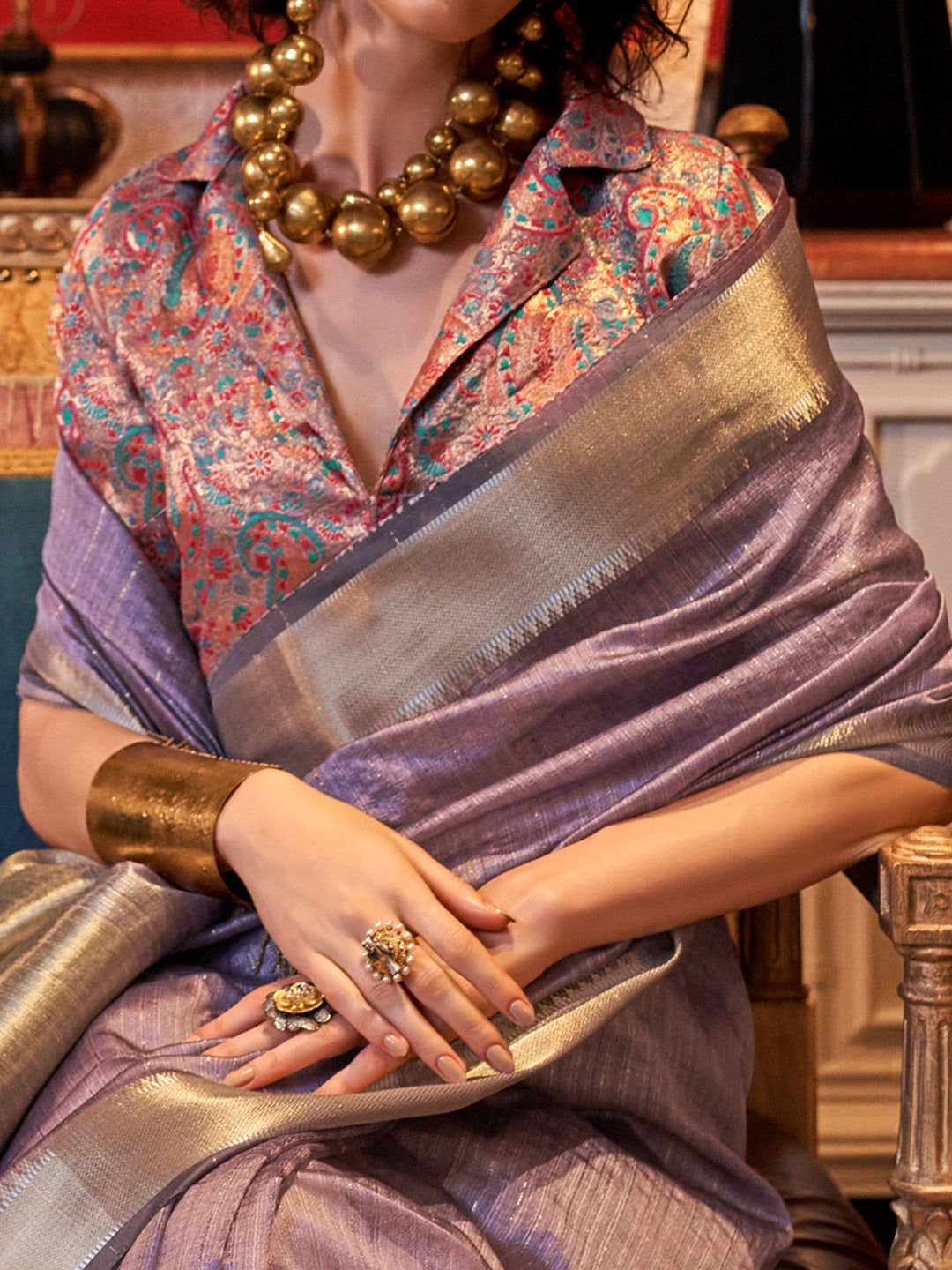 NOZ2TOZ Women's Chiffon Lavender Woven Design Designer Saree With Blouse Piece - Distacart