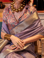 Thumbnail for NOZ2TOZ Women's Chiffon Lavender Woven Design Designer Saree With Blouse Piece - Distacart