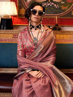 Thumbnail for NOZ2TOZ Women's Chiffon Brown Woven Design Designer Saree With Blouse Piece - Distacart