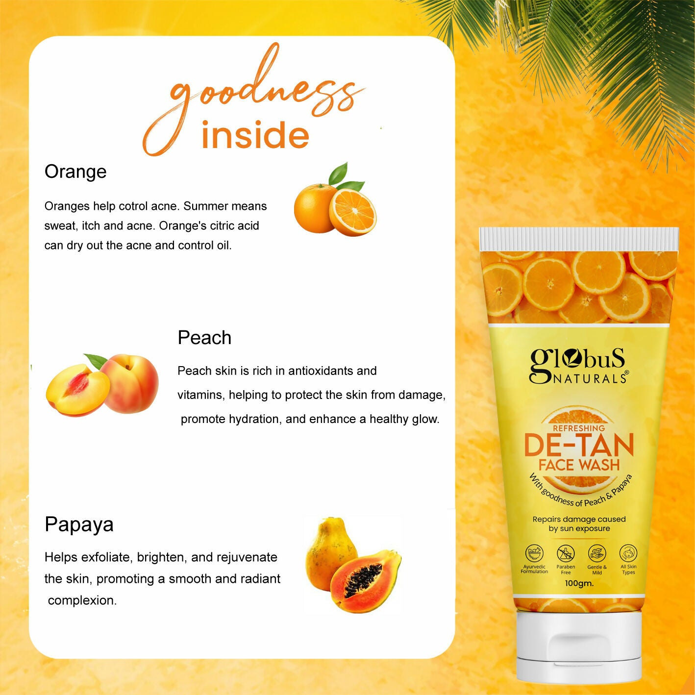 Globus Naturals De Tan Face Wash, Suitable For All Skin Types - Distacart