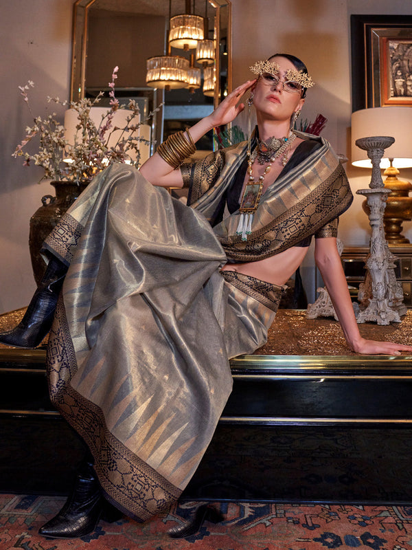 NOZ2TOZ Women's Tissue Black Woven Design Designer Saree With Blouse Piece - Distacart