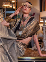 Thumbnail for NOZ2TOZ Women's Tissue Black Woven Design Designer Saree With Blouse Piece - Distacart