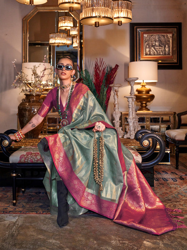 NOZ2TOZ Women's Tissue Pink Woven Design Designer Saree With Blouse Piece - Distacart