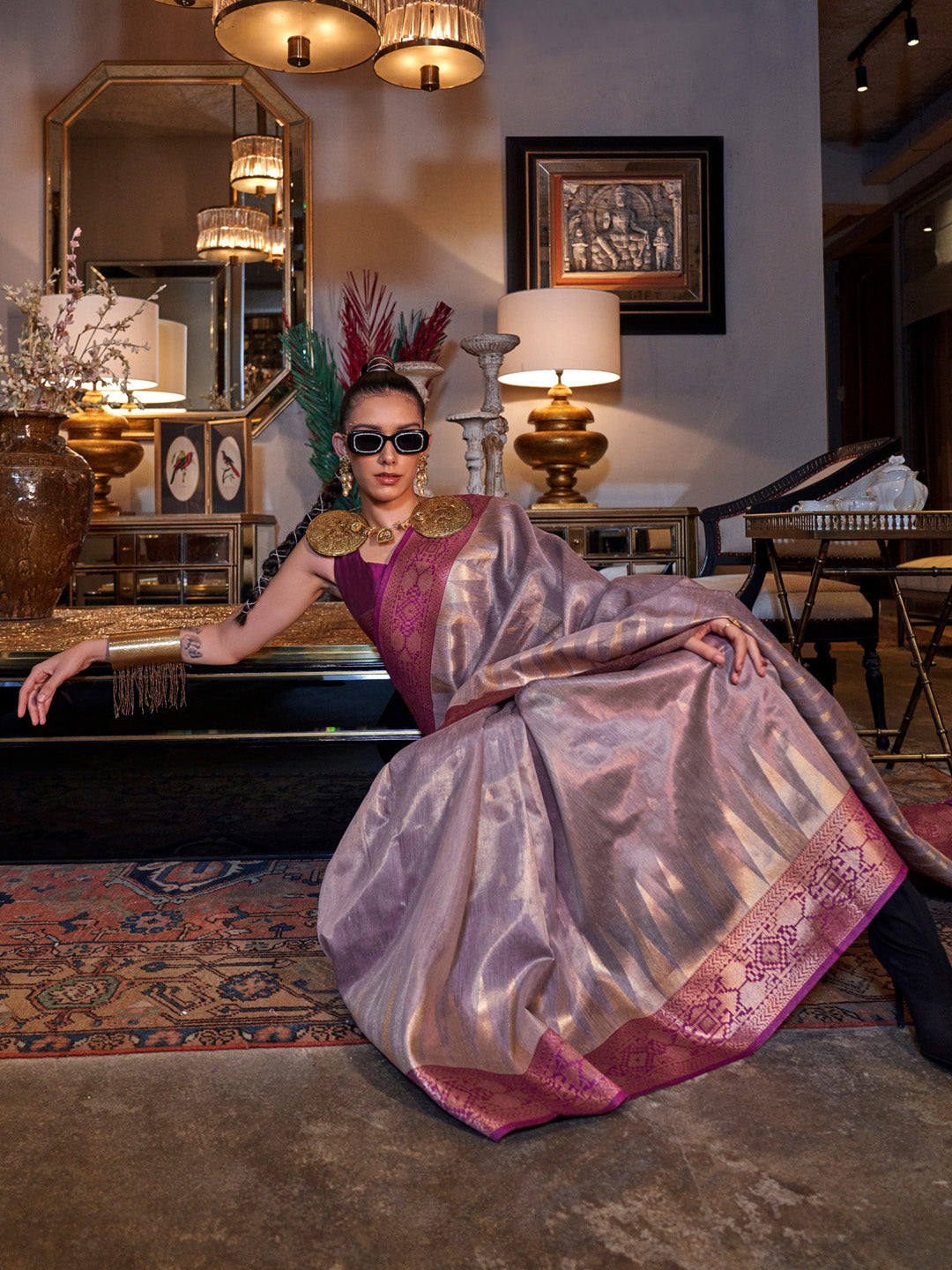 NOZ2TOZ Women's Tissue Pink Woven Design Designer Saree With Blouse Piece - Distacart