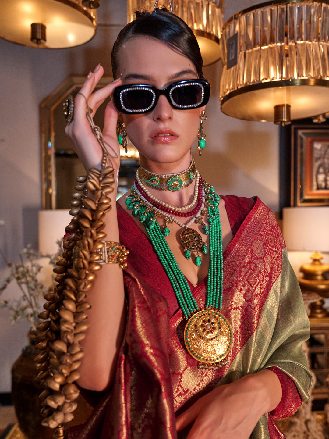 NOZ2TOZ Women's Tissue Maroon Woven Design Designer Saree With Blouse Piece - Distacart