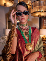 Thumbnail for NOZ2TOZ Women's Tissue Maroon Woven Design Designer Saree With Blouse Piece - Distacart