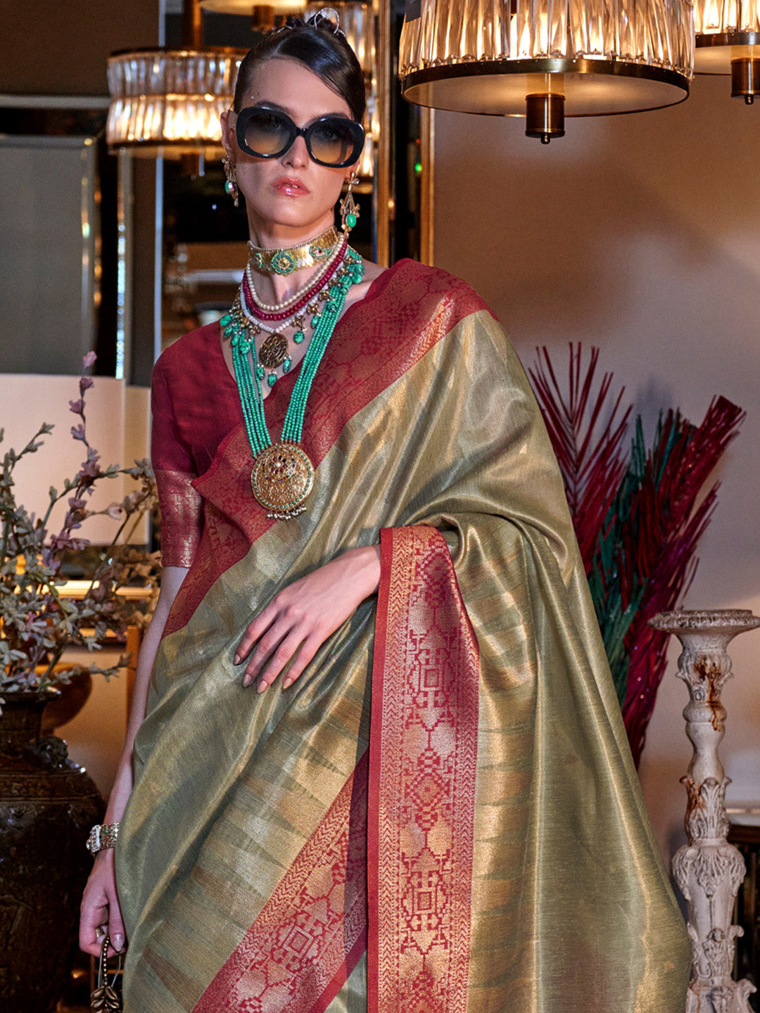 NOZ2TOZ Women's Tissue Maroon Woven Design Designer Saree With Blouse Piece - Distacart