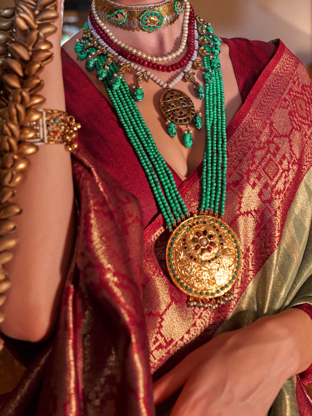 NOZ2TOZ Women's Tissue Maroon Woven Design Designer Saree With Blouse Piece - Distacart