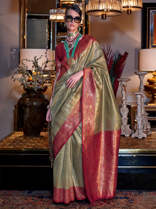 NOZ2TOZ Women's Tissue Maroon Woven Design Designer Saree With Blouse Piece - Distacart