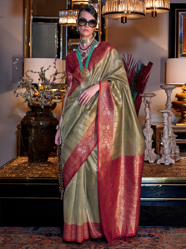 NOZ2TOZ Women's Tissue Maroon Woven Design Designer Saree With Blouse Piece - Distacart