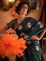 Thumbnail for NOZ2TOZ Women's Satin Silk Dark Green Woven Design Designer Saree With Blouse Piece - Distacart
