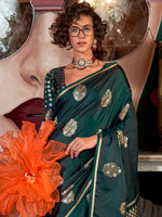 Thumbnail for NOZ2TOZ Women's Satin Silk Dark Green Woven Design Designer Saree With Blouse Piece - Distacart
