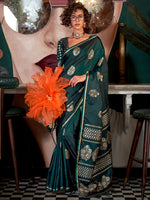 Thumbnail for NOZ2TOZ Women's Satin Silk Dark Green Woven Design Designer Saree With Blouse Piece - Distacart