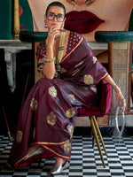 Thumbnail for NOZ2TOZ Women's Satin Silk Burgundy Woven Design Designer Saree With Blouse Piece - Distacart