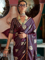 Thumbnail for NOZ2TOZ Women's Satin Silk Burgundy Woven Design Designer Saree With Blouse Piece - Distacart