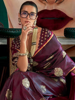 Thumbnail for NOZ2TOZ Women's Satin Silk Burgundy Woven Design Designer Saree With Blouse Piece - Distacart