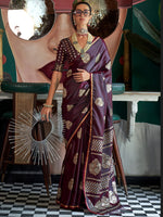 Thumbnail for NOZ2TOZ Women's Satin Silk Burgundy Woven Design Designer Saree With Blouse Piece - Distacart