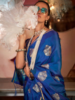 Thumbnail for NOZ2TOZ Women's Satin Silk Blue Woven Design Designer Saree With Blouse Piece - Distacart