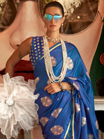 Thumbnail for NOZ2TOZ Women's Satin Silk Blue Woven Design Designer Saree With Blouse Piece - Distacart
