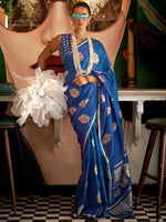 Thumbnail for NOZ2TOZ Women's Satin Silk Blue Woven Design Designer Saree With Blouse Piece - Distacart