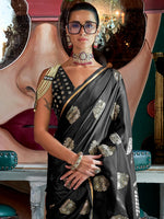 Thumbnail for NOZ2TOZ Women's Satin Silk Black Woven Design Designer Saree With Blouse Piece - Distacart