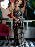 Thumbnail for NOZ2TOZ Women's Satin Silk Black Woven Design Designer Saree With Blouse Piece - Distacart