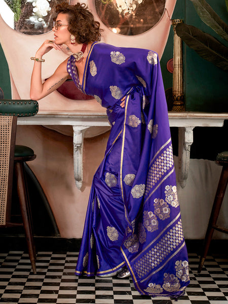 NOZ2TOZ Women's Satin Silk Purple Woven Design Designer Saree With Blouse Piece - Distacart