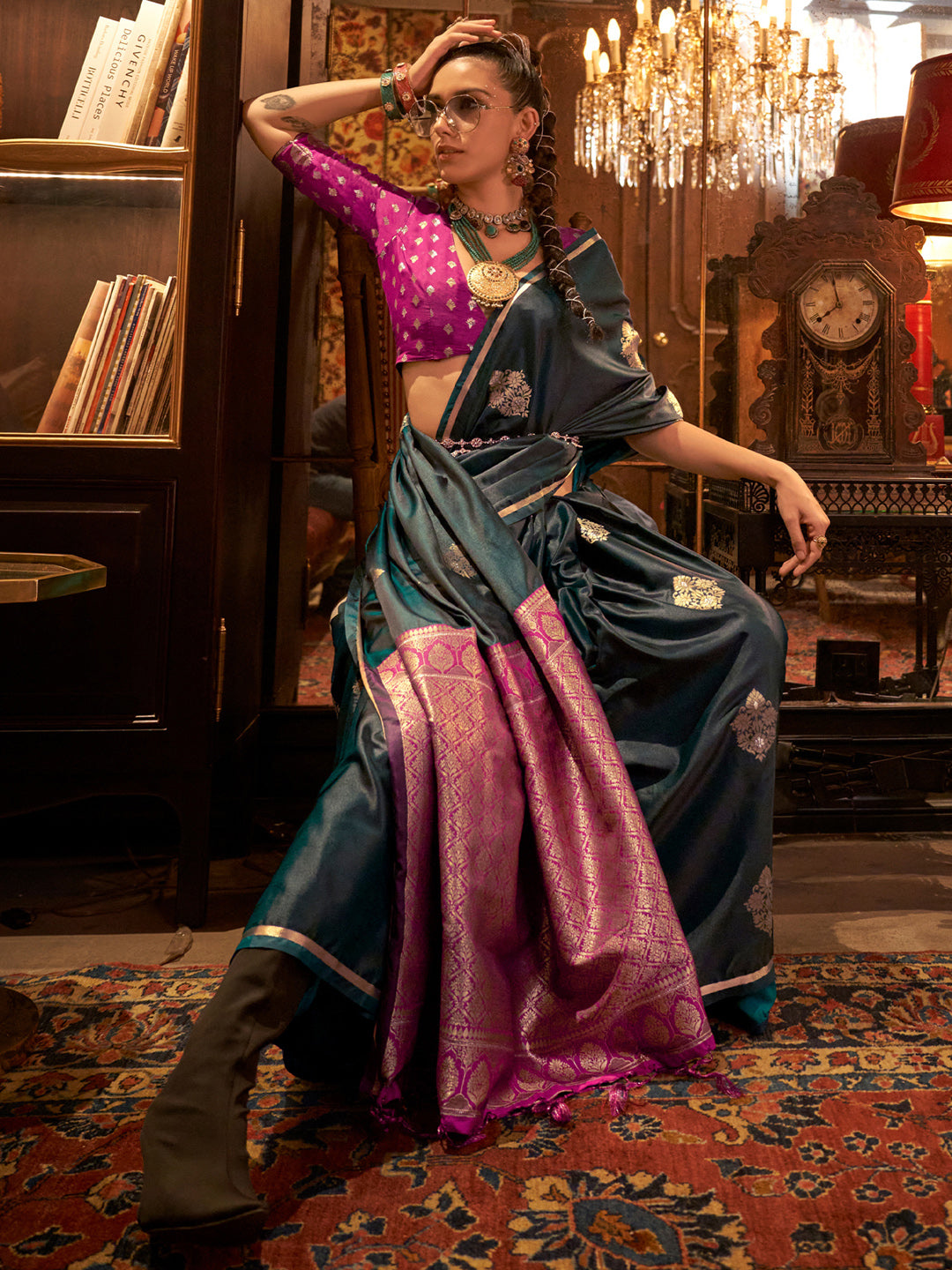 NOZ2TOZ Women's Satin Silk Pink Woven Design Designer Saree With Blouse Piece - Distacart