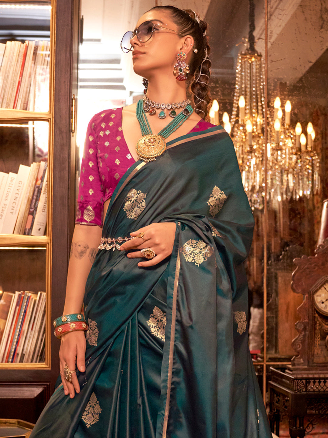 NOZ2TOZ Women's Satin Silk Pink Woven Design Designer Saree With Blouse Piece - Distacart