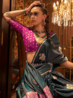 Thumbnail for NOZ2TOZ Women's Satin Silk Pink Woven Design Designer Saree With Blouse Piece - Distacart