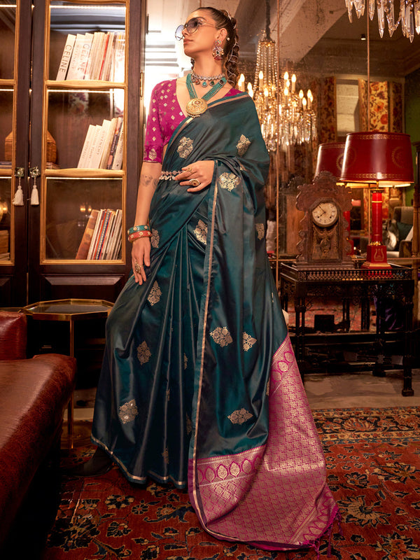 NOZ2TOZ Women's Satin Silk Pink Woven Design Designer Saree With Blouse Piece - Distacart