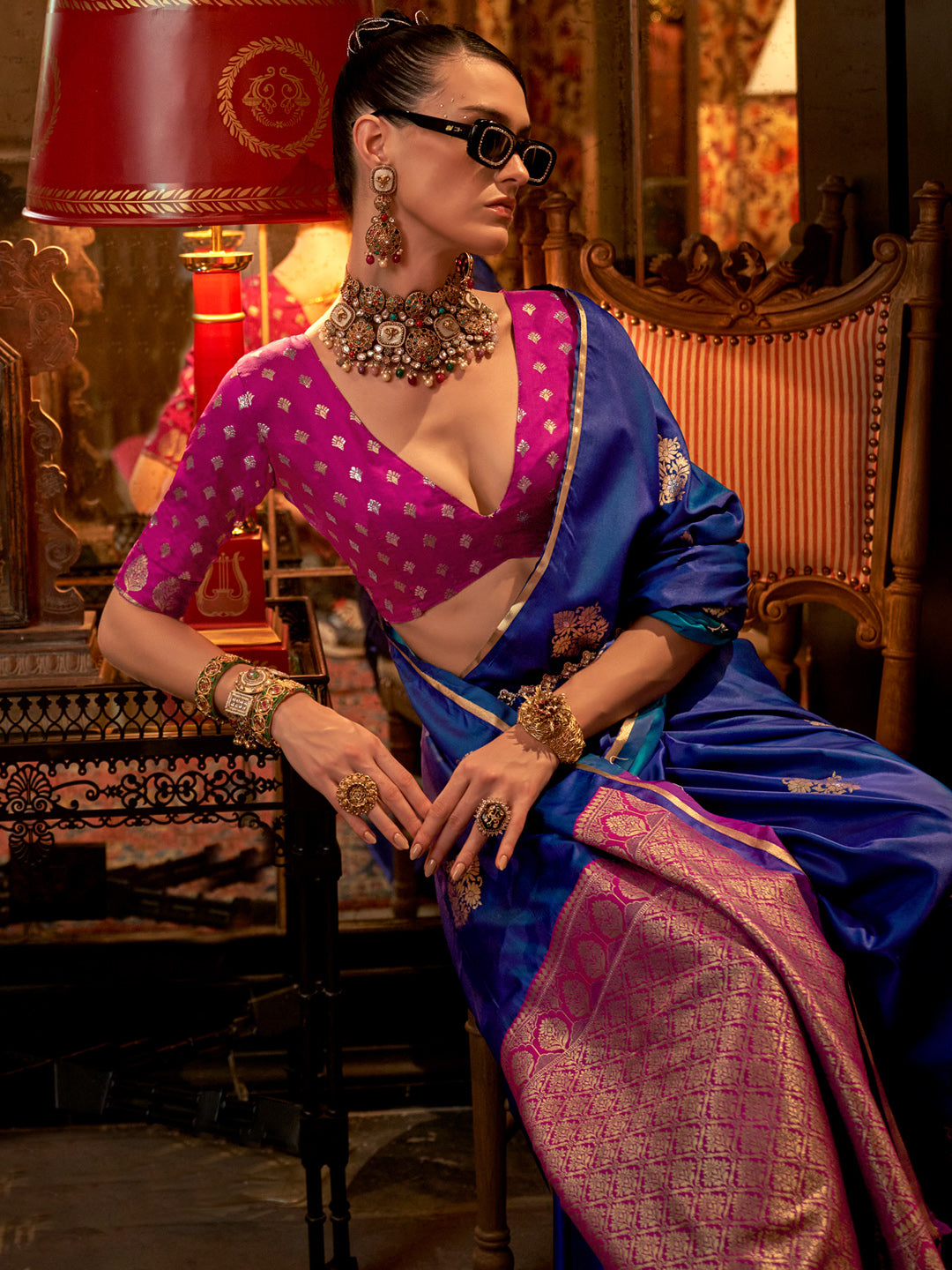 NOZ2TOZ Women's Satin Silk Pink Woven Design Designer Saree With Blouse Piece - Distacart