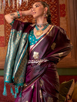 Thumbnail for NOZ2TOZ Women's Satin Silk Teal blue Woven Design Designer Saree With Blouse Piece - Distacart