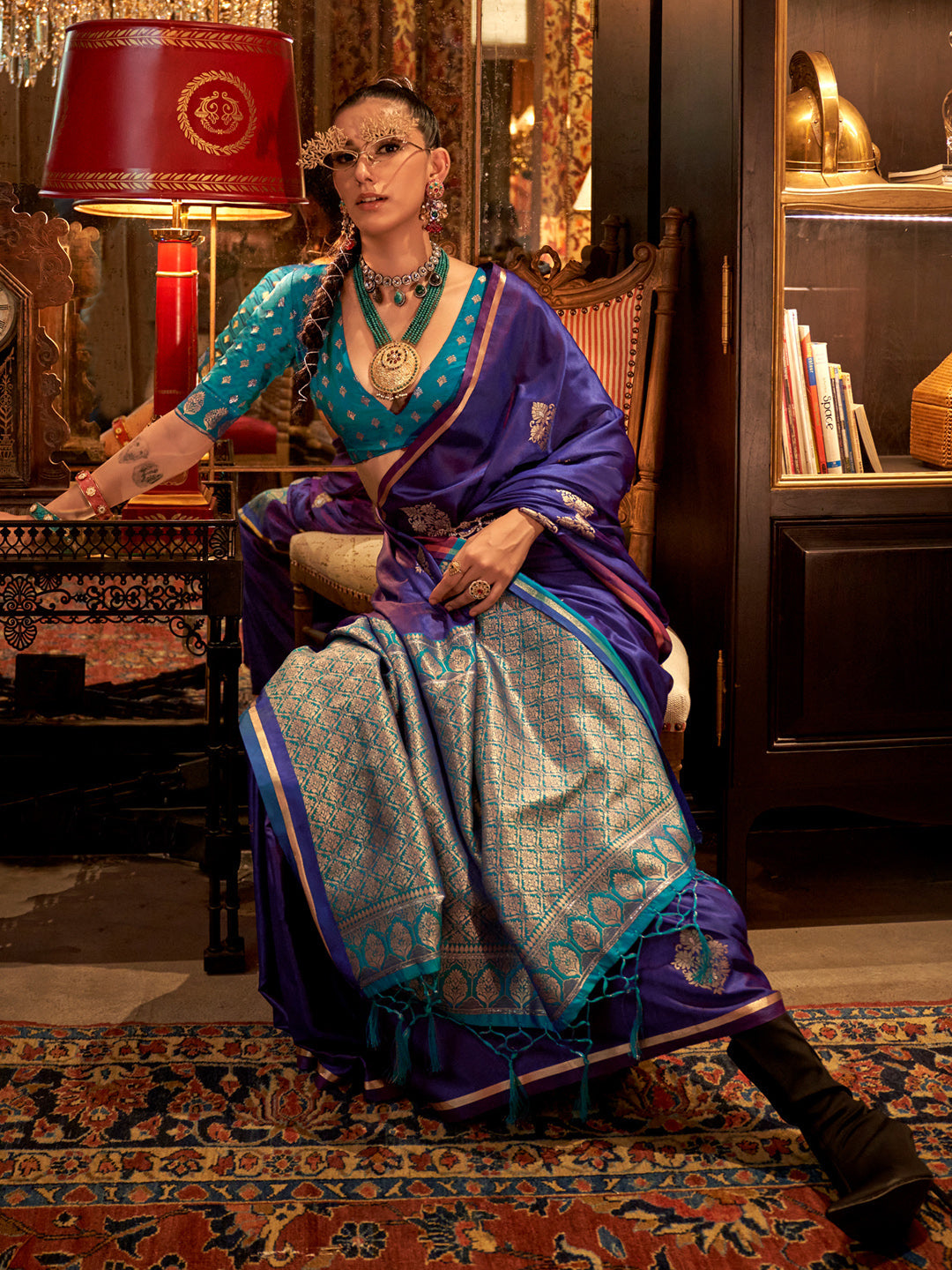 NOZ2TOZ Women's Satin Silk Blue Woven Design Designer Saree With Blouse Piece - Distacart