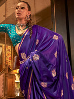 Thumbnail for NOZ2TOZ Women's Satin Silk Blue Woven Design Designer Saree With Blouse Piece - Distacart